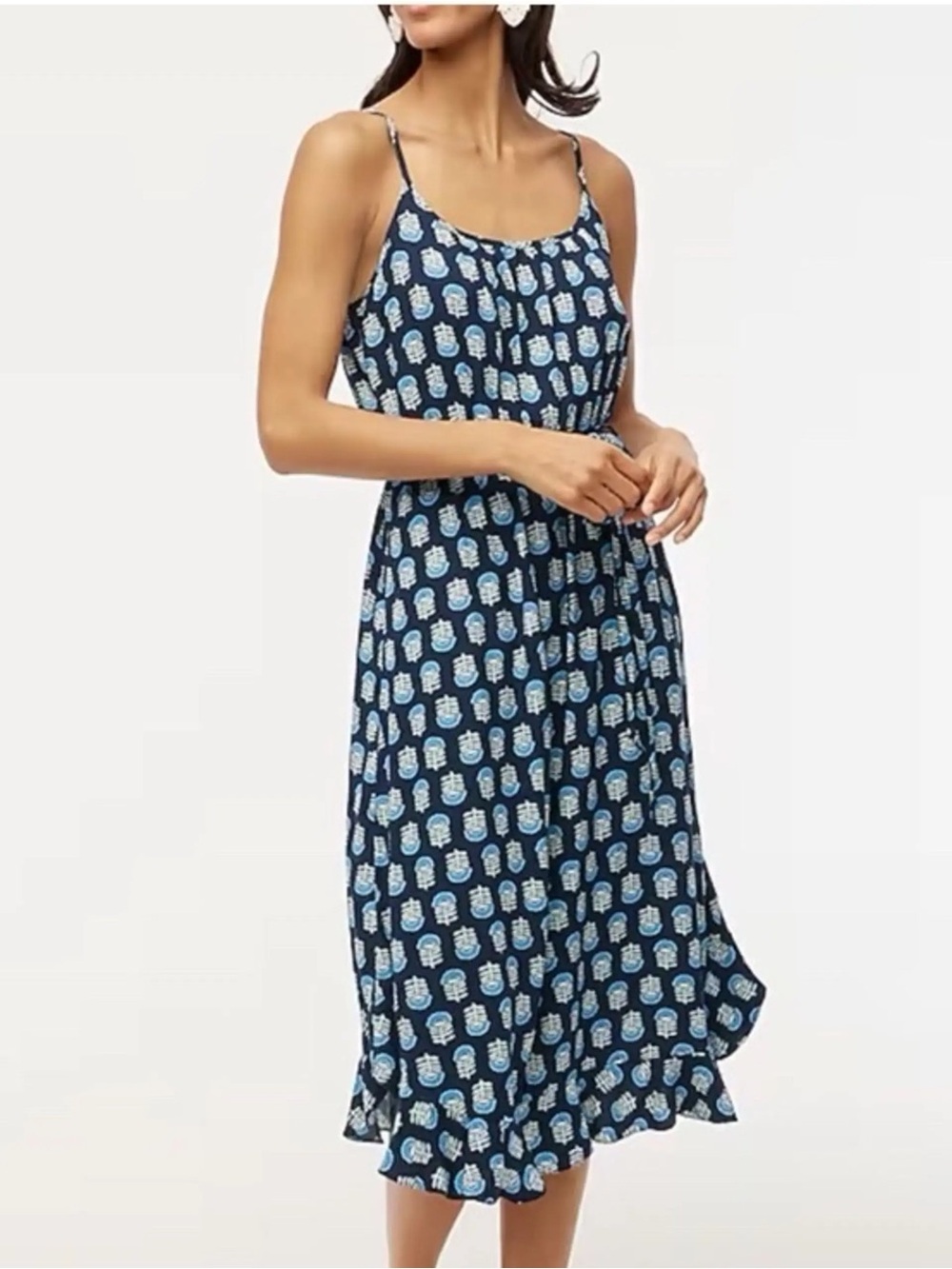 J. Crew Navy Boho Printed Spaghetti Strap Midi Dress Women’s Size 0